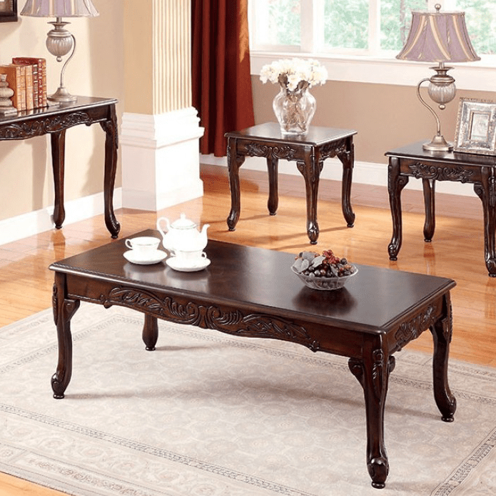 Cheshire Traditional 3 Piece Accent Table Set in Dark Cherry