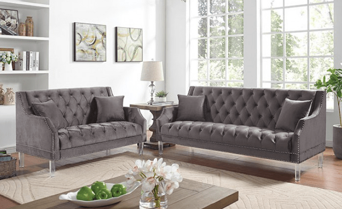 Francheschi Upholstered Sofa & Loveseat Set in Gray - Furniture of America