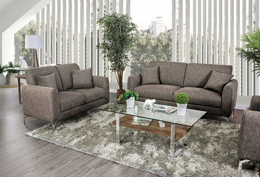 Lauritz Transitional Brown Upholstered Sofa & Loveseat Set