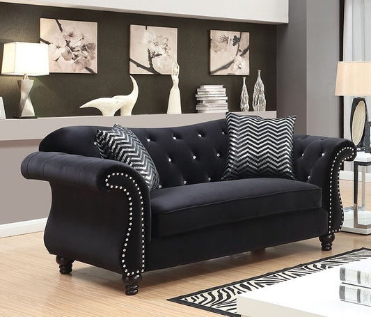 Jolanda Glam Style Plush Black Button Tufted Loveseat