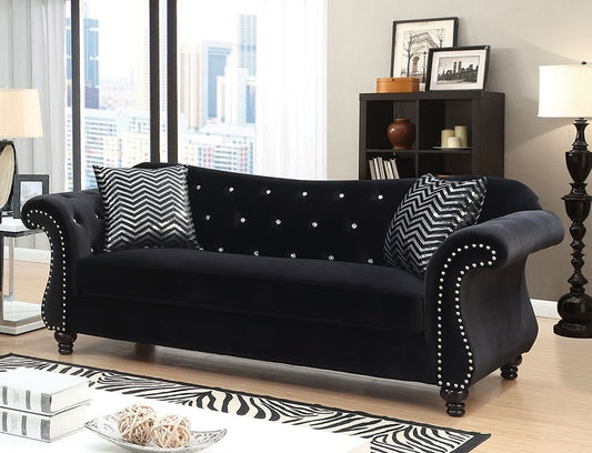 Jolanda Plush Black Button Tufted Sofa