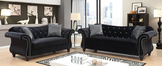 Jolanda Glam Style Plush Black Button Tufted Sofa & Loveseat Set