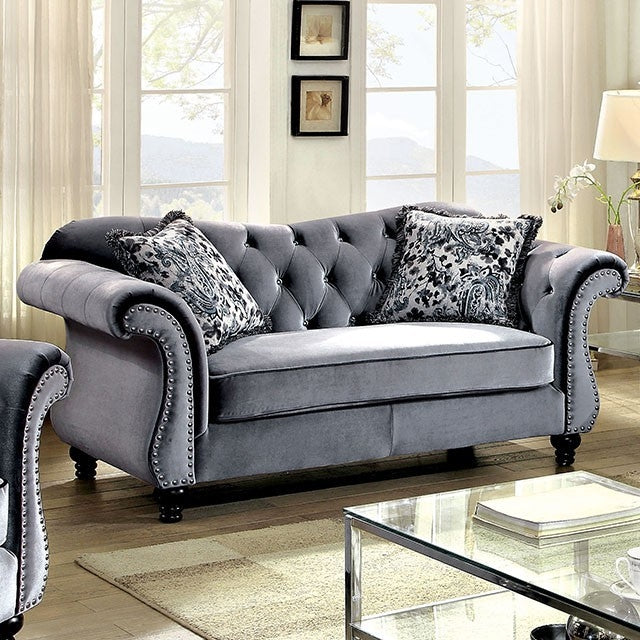 Jolanda Plush Grey Button Tufted Loveseat