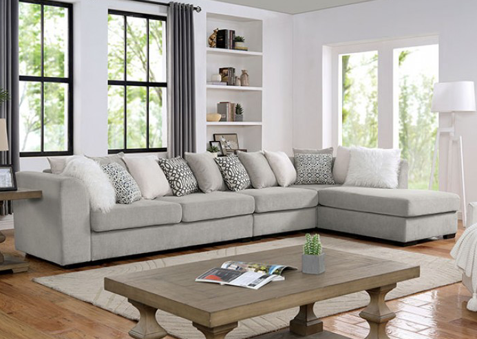 Leandra Contemporary Sectional in Gray Chenille