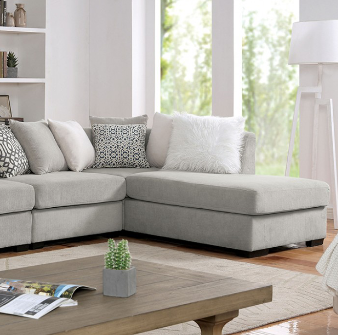 Leandra Contemporary Sectional in Gray Chenille