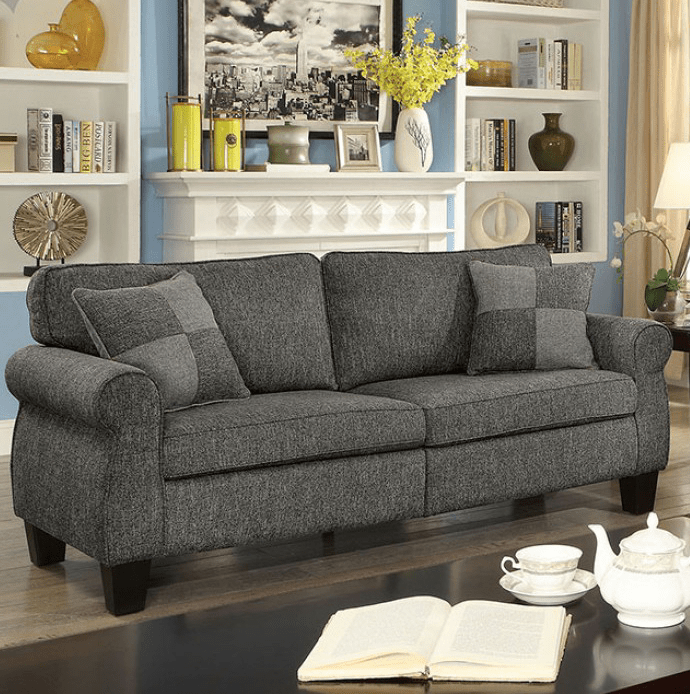 Rhian Transitional Rolled Arm Sofa in Dark Gray