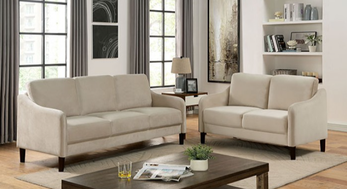 Kassel Upholstered Sofa in Beige Flannelette- Furniture of America