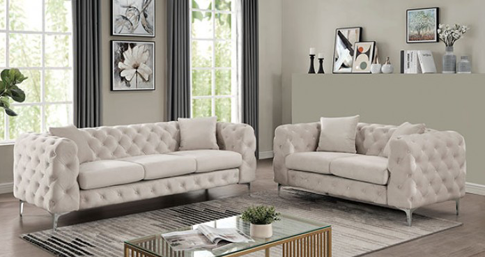 Sapphire Tufted Sofa & Loveseat Set in Beige - Furniture of America