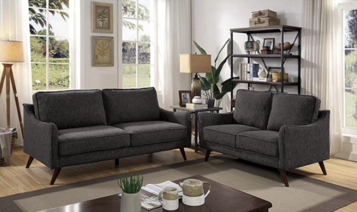 Maxime Mid-Century Modern Sofa & Loveseat in Dark Gray