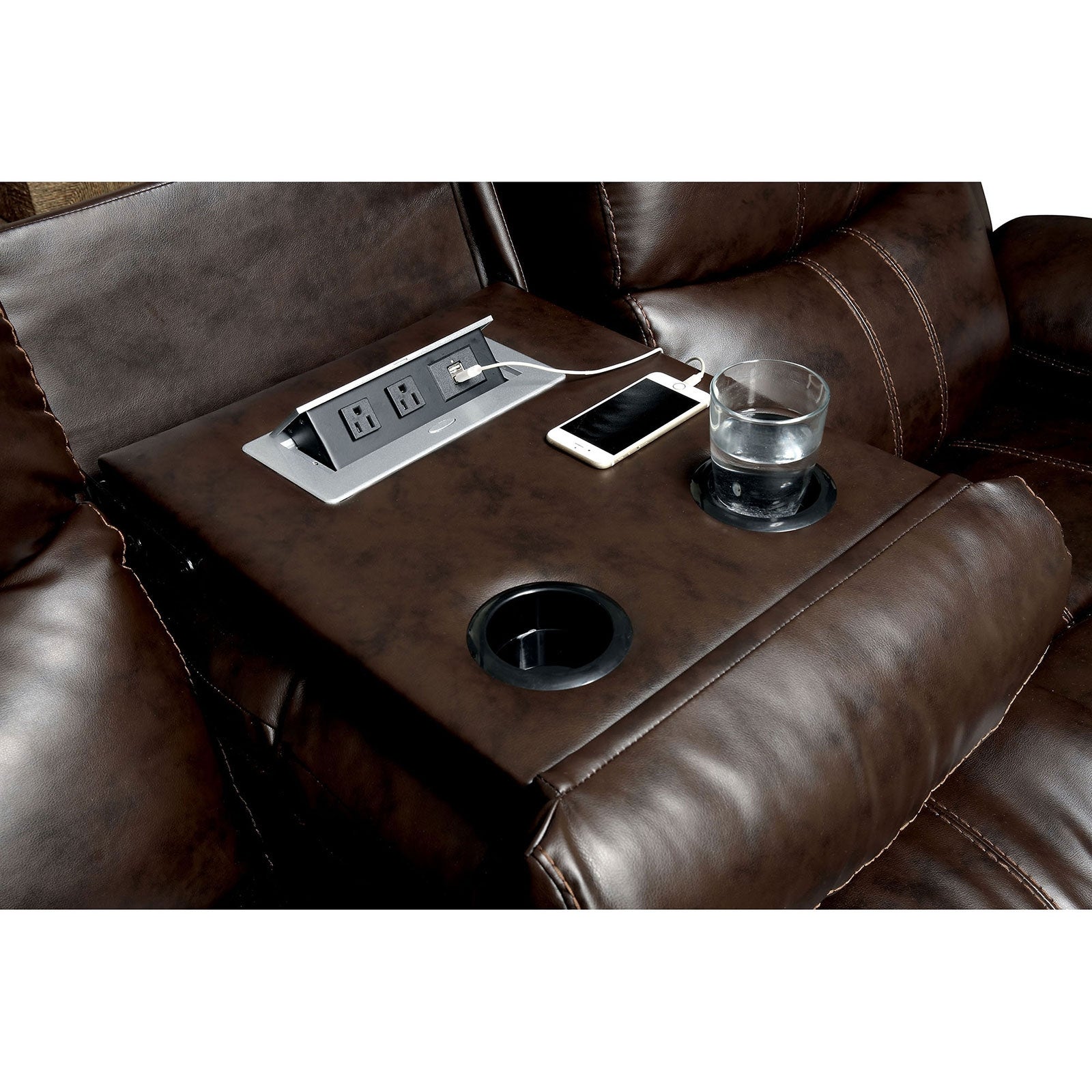 Listowel Transitional Brown Leather Reclining Sofa