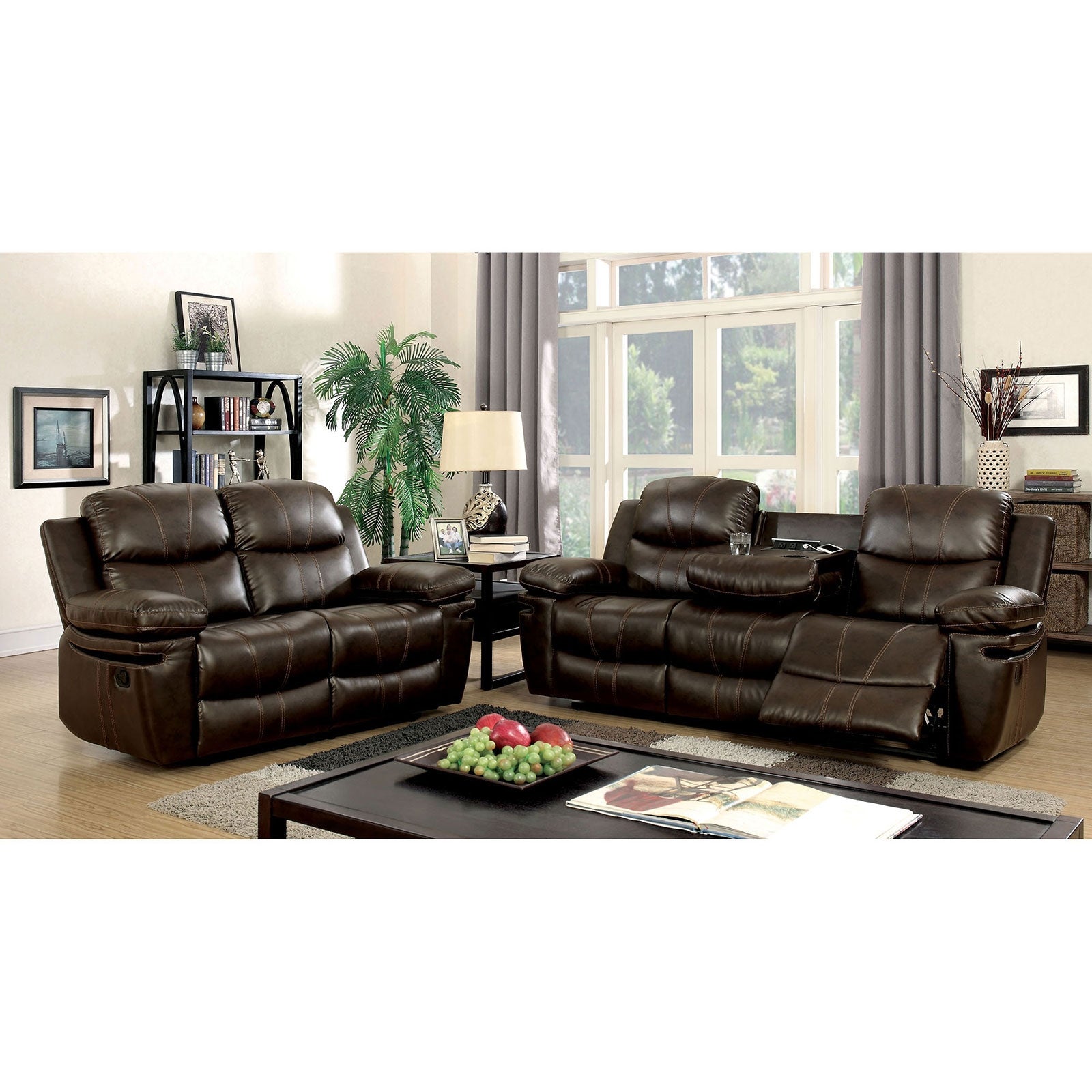 Listowel Transitional Brown Leather Reclining Sofa