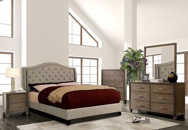 Carly Transitional Style Button Tufted Queen Platform Bed