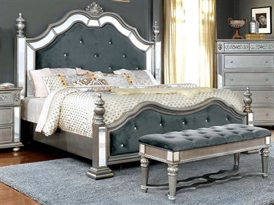 Azha Transitional Glam Style Silver King Bed