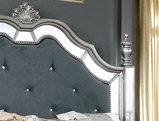 Azha Transitional Glam Style Silver King Bed