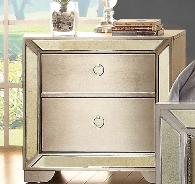 Loraine 2 Drawer Nightstand in Silver Finish