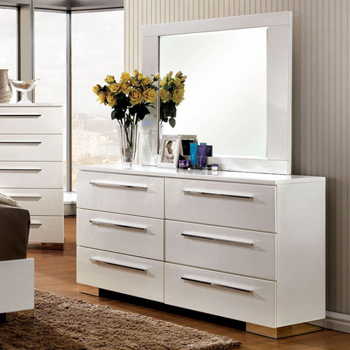 Clementine Glossy White & Chrome Dresser