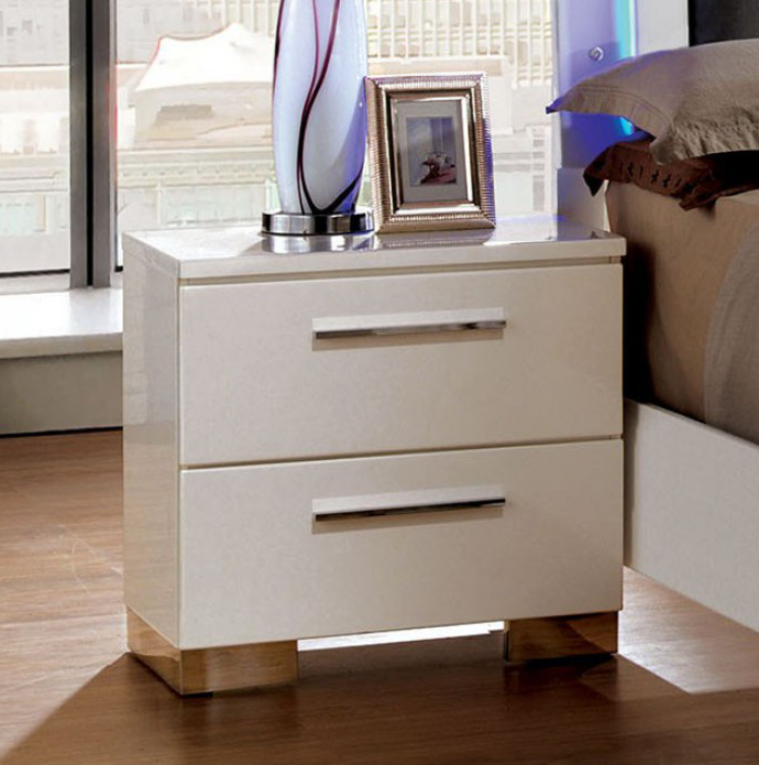 Clementine Glossy White & Chrome Nightstand