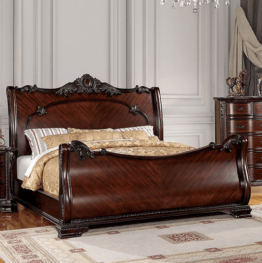 Bellefonte Traditional Luxury Brown Cherry Queen Sleigh Bed