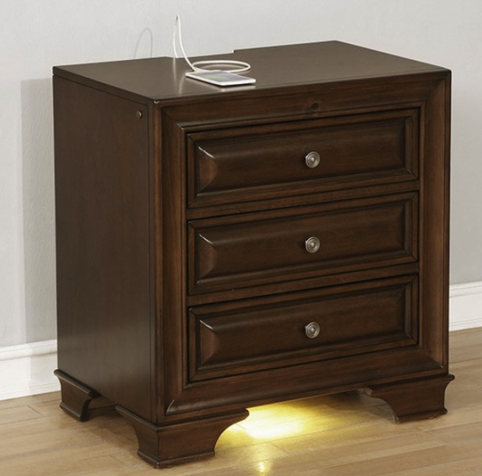 Brandt 3-Drawer Nightstand with Cedar Lined Drawers in Brown Cherry