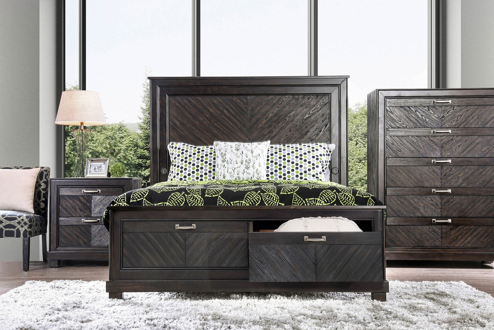 Argyros Transitional Style Espresso Finish King Storage Bed