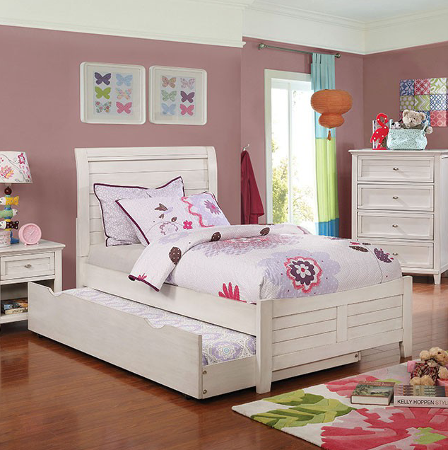 Brogan Transitional Youth Full Panel Bed in Antique White