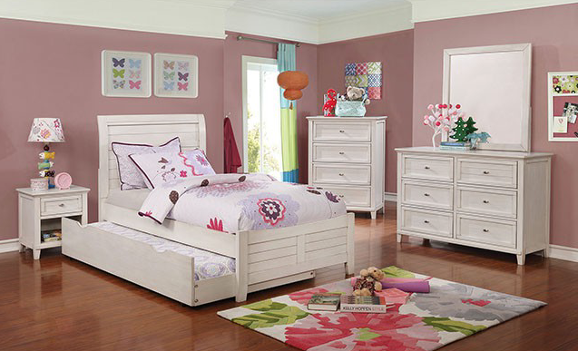 Brogan Transitional Youth Full Panel Bed in Antique White