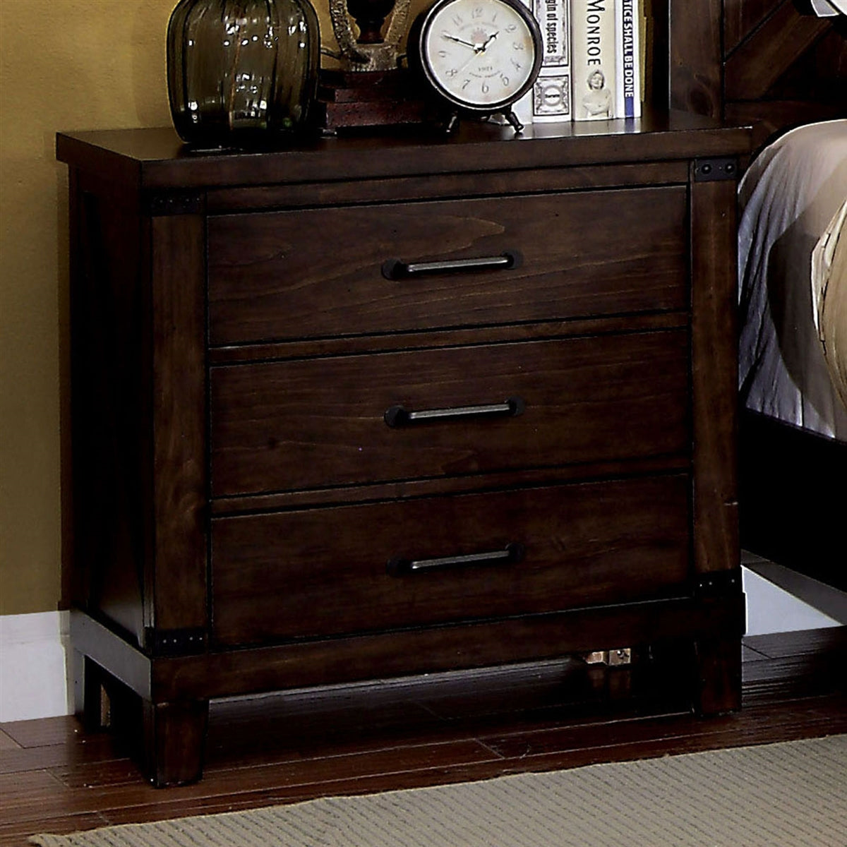 Bianca Farmhouse Style Dark Walnut Finish Nightstand