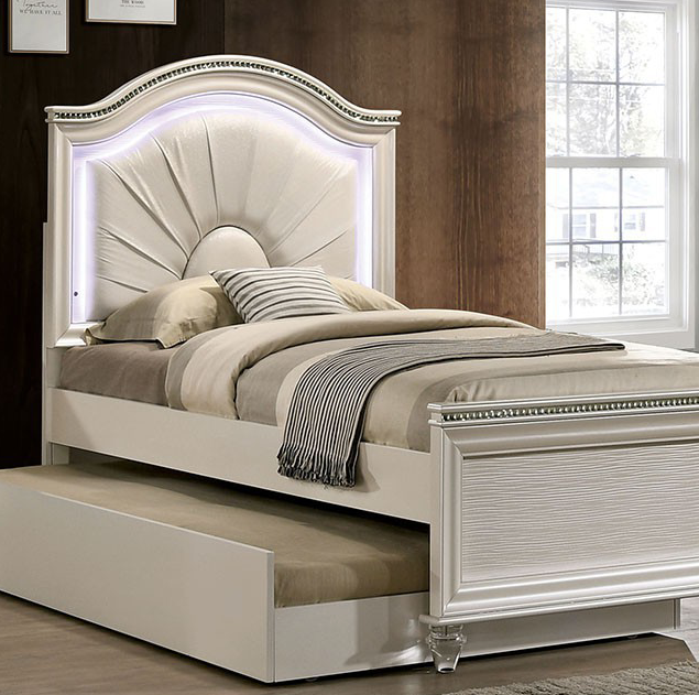 Allie Glam Style Pearl White Twin Bed