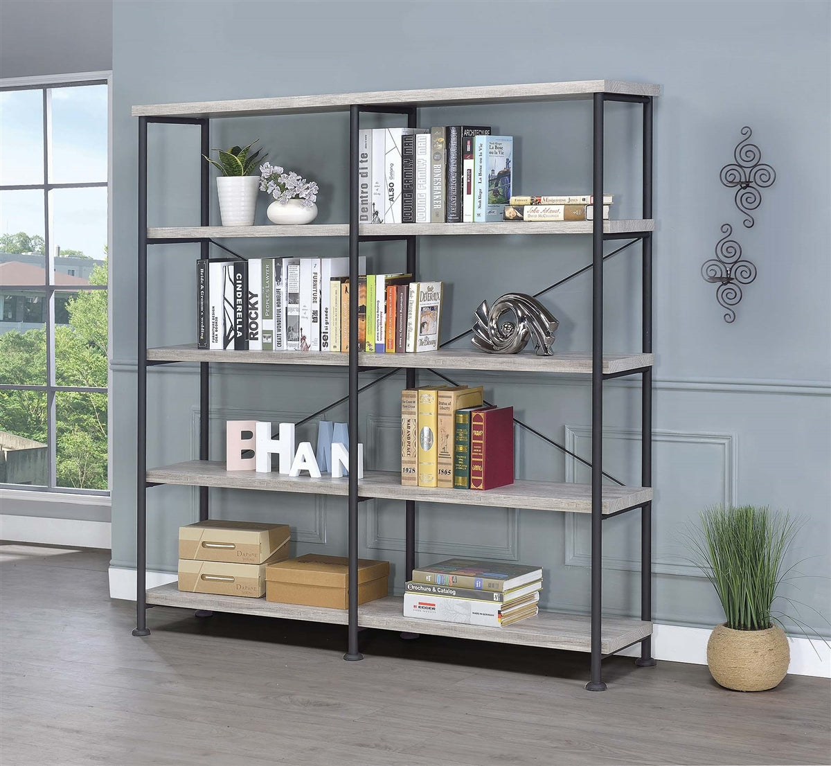 Barritt Weathered Worker Weathered Gray Finish Bookshelf