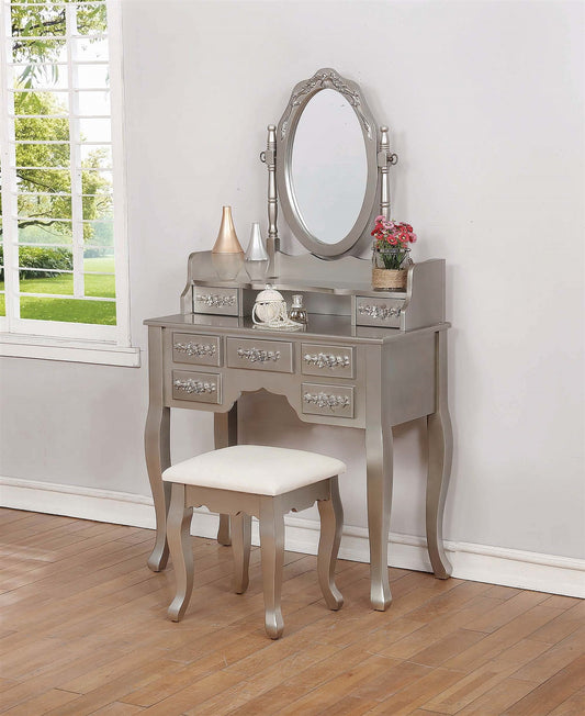 Timika Glam Style Metallic Silver Finish Vanity Set