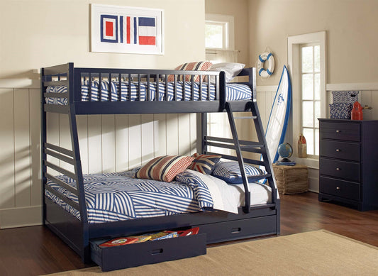 Rivers Twin over Full Bunk Bed with 2 Drawers and Attached Ladder - Navy Blue