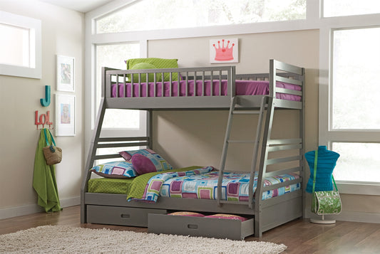 Rivers Twin over Full Bunk Bed with 2 Drawers and Attached Ladder - Gray