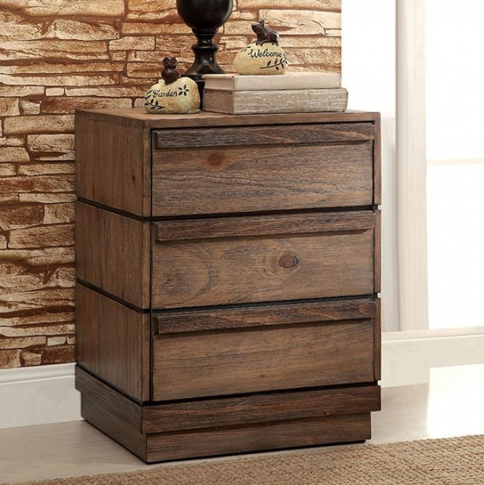 Coimbra Rustic Style 3 Drawer Nightstand