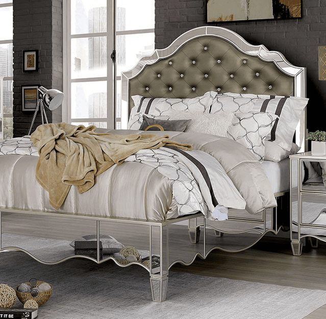 Eliora Glam Style Mirrored Queen Bed