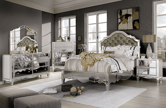 Eliora Glam Style Mirrored Queen Bed