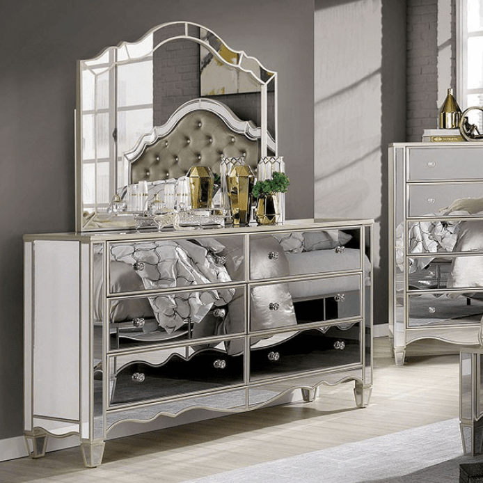 Eliora Glam Style Mirrored Queen Bed