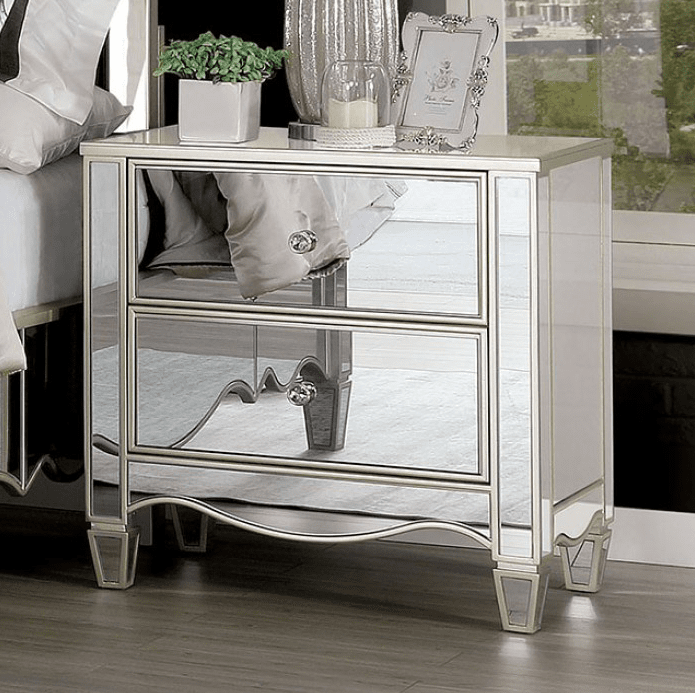 Eliora Glam Style Mirrored Queen Bed