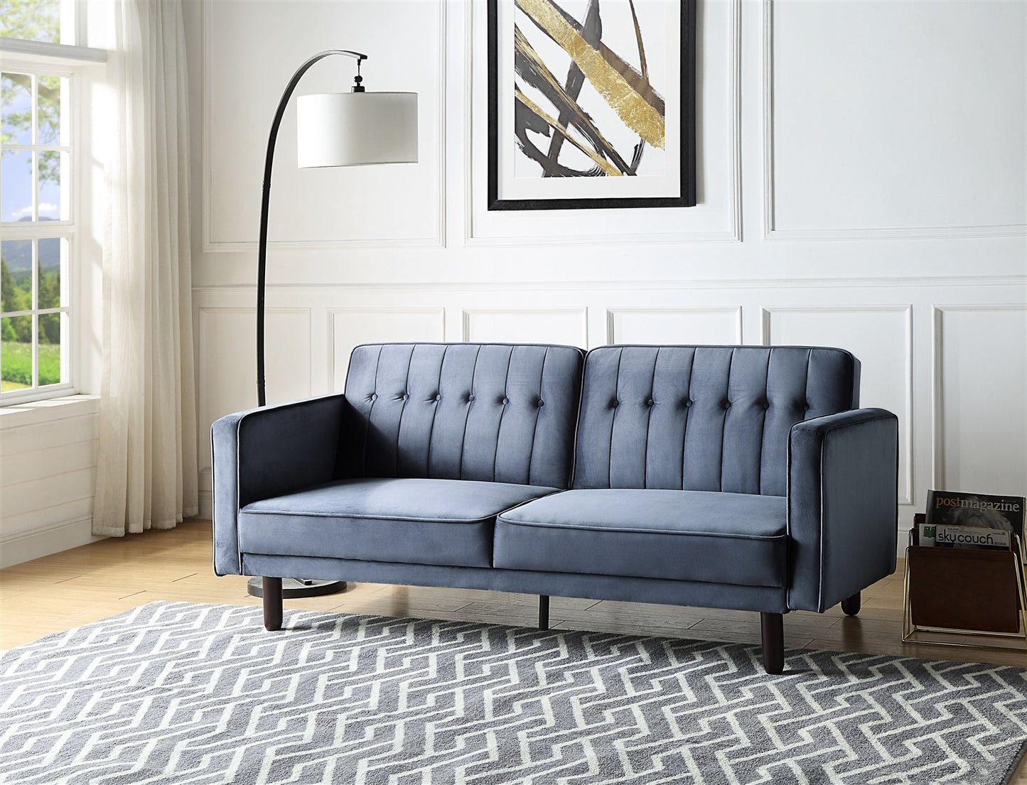 Qinven Dark Gray Velvet Convertible Sofa