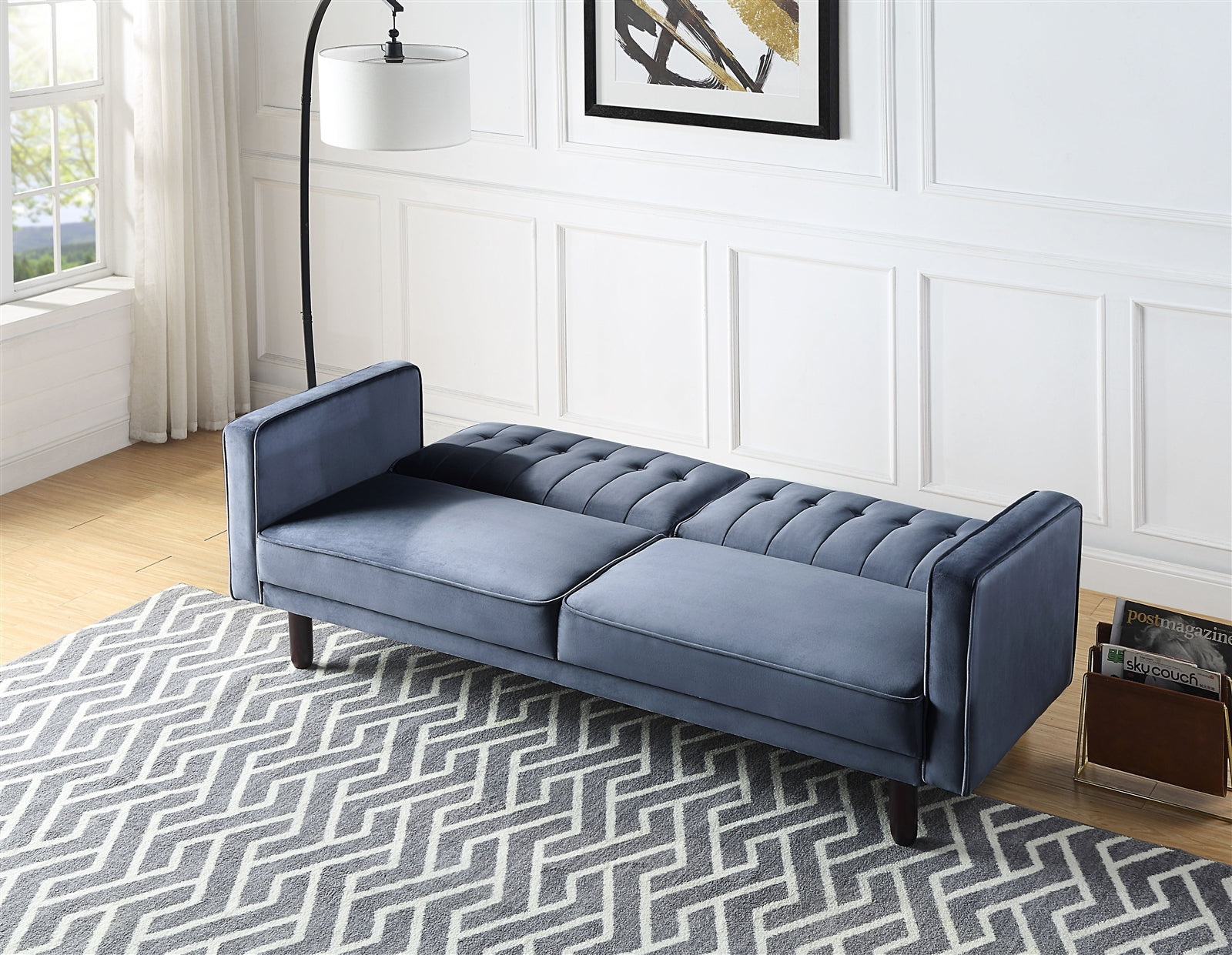 Qinven Dark Gray Velvet Convertible Sofa