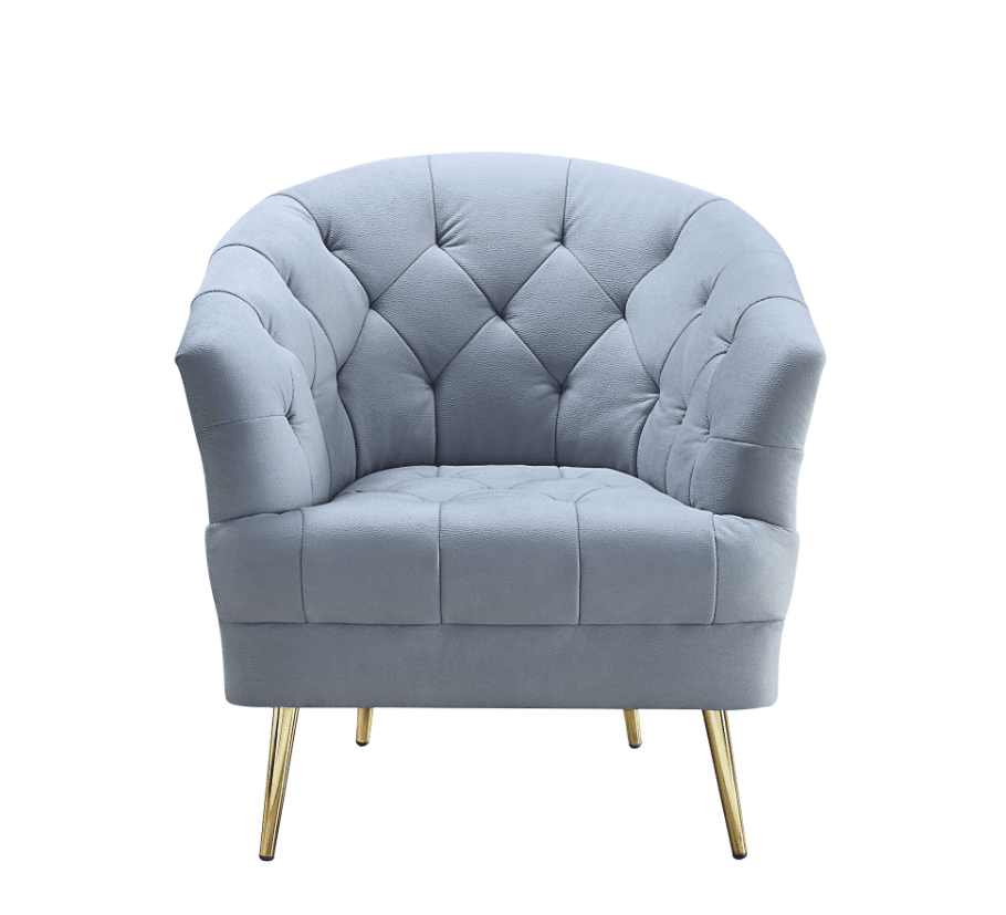 The Bayram Chair in Light Gray Velvet w- Gold Legs