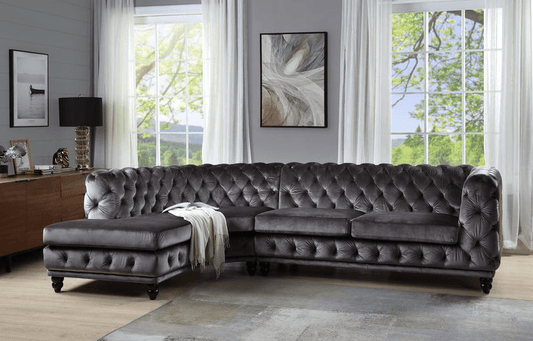 Atesis Lux Sectional in Tufted Charcoal Velvet