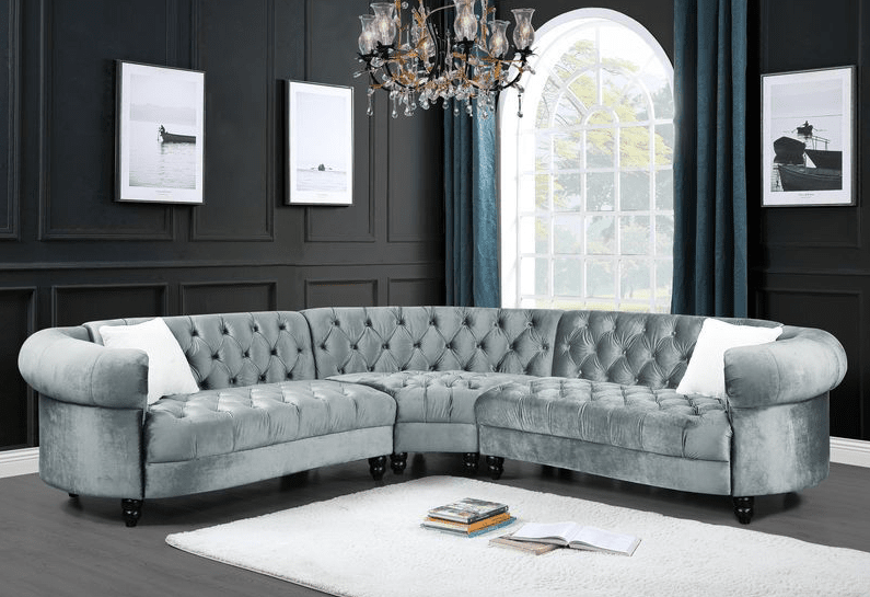 Qulan Blue Velvet Chesterfield Sectional - ACME LV00344