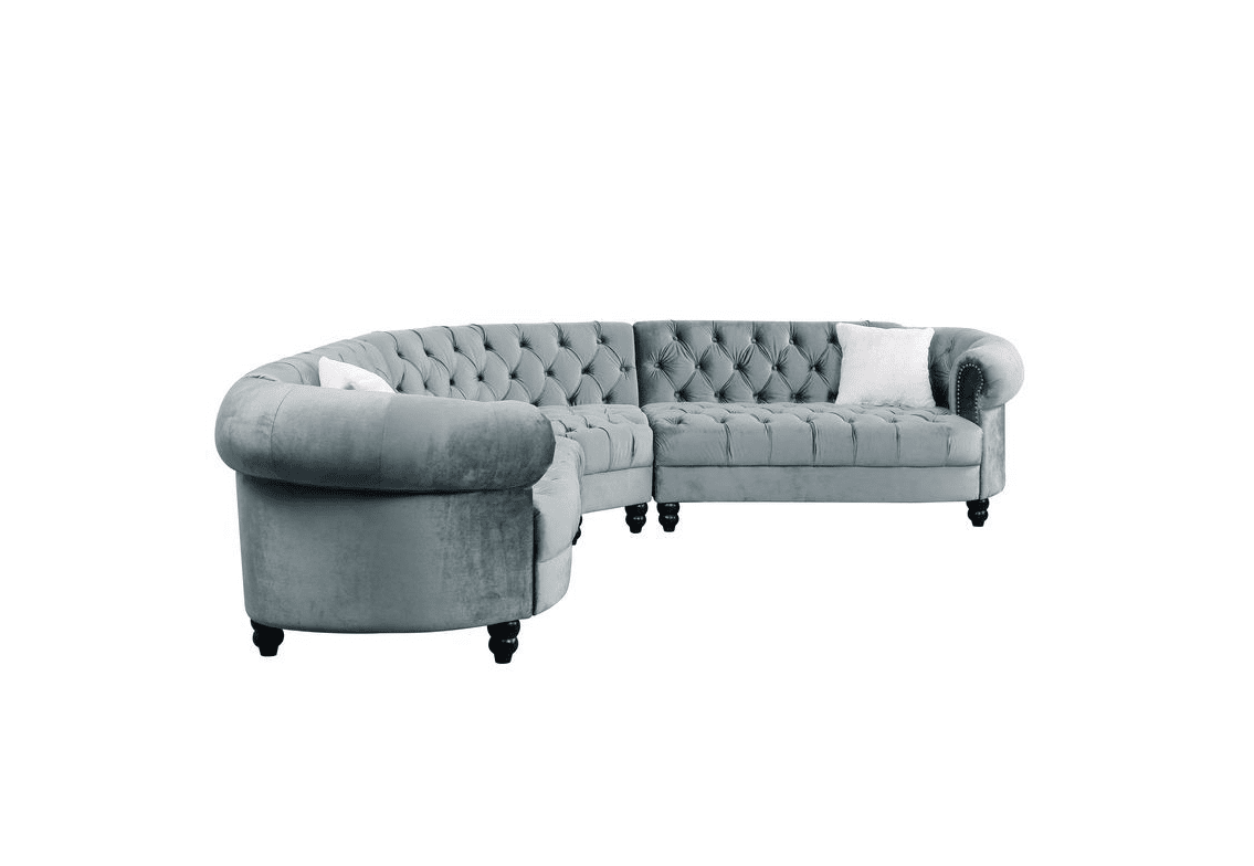 Qulan Blue Velvet Chesterfield Sectional - ACME LV00344