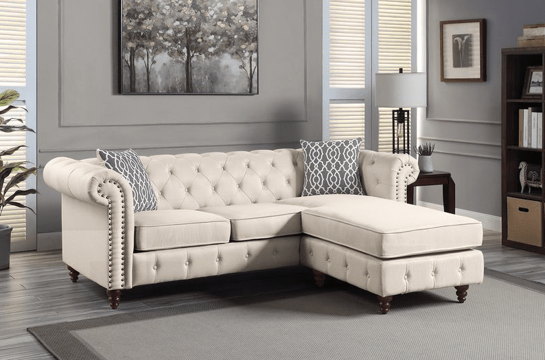 Waldina Traditional Rolled Arm Sectional w- Nailhead Trim