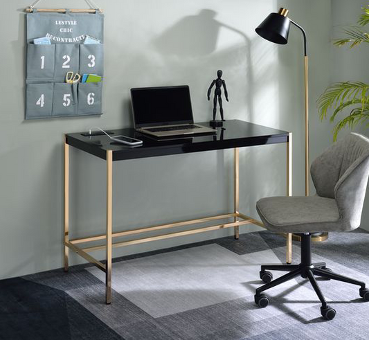 Midriaks High Gloss Writing Desk - Black & Gold