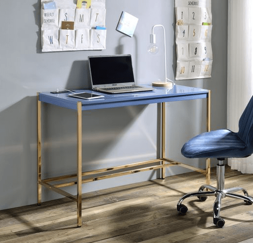 Midriaks High Gloss Writing Desk - Navy Blue & Gold