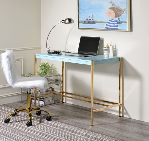 Midriaks High Gloss Writing Desk - Baby Blue & Gold