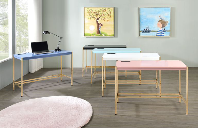 Midriaks High Gloss Writing Desk - Baby Blue & Gold