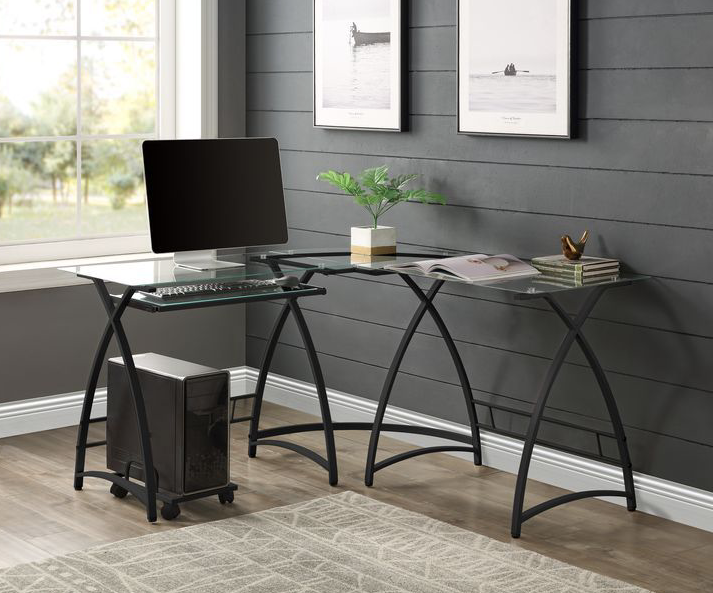 Dazenus Corner L Shape Computer Desk - Black-Clear