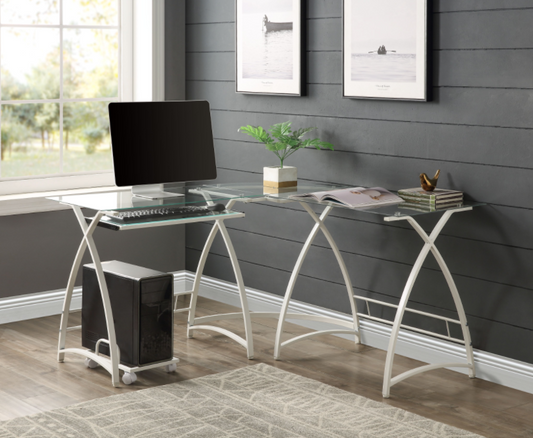 Dazenus Corner L Shape Computer Desk - White-Clear